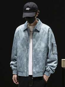 Chaqueta de vuelo de cuello vuelto unisex | Estilo retro americano, cortaviento, nueva colección de entretiempo - Azul vaquero - Ver 10
