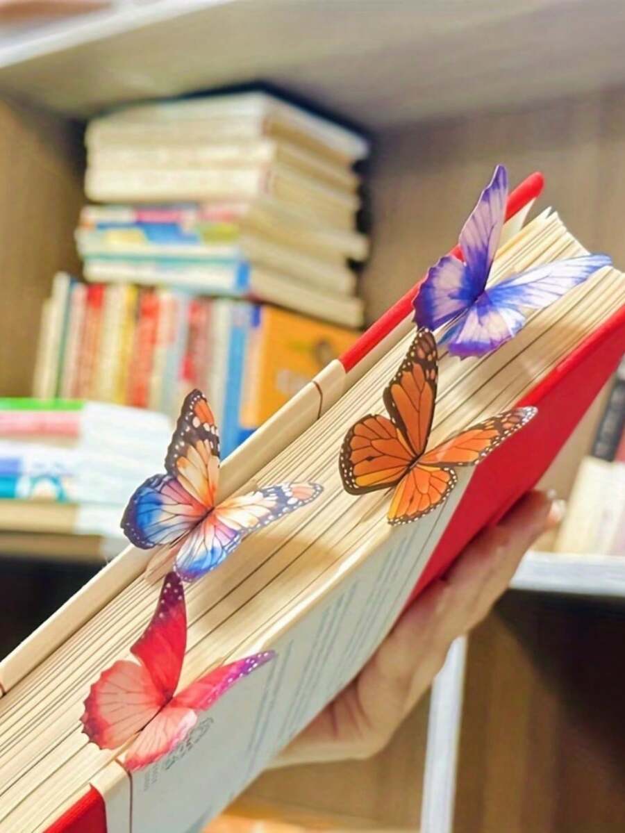 6件/12件/16件 3D蝴蝶書籤套裝(含備忘卡)-厚紙材質-適用於書籍、日記、返校季 - 彩色 - 查看 1