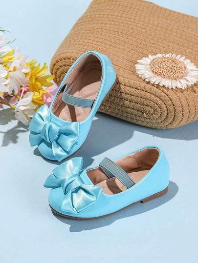 Girls' Bow Decor Patent Leather Cute Flat Shoes