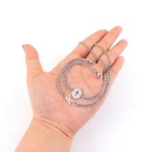 2Pcs/Set Fashion Initial Round Hollow Cross Silvery Stainless Steel Layered Chain Bracelets For Men - Silver - View 3