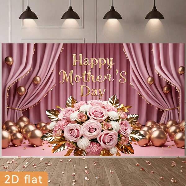 2D Flat Version, [Party Banner] 2D Flat Banner 1 Mother's Day Banner Decoration Background Happy Mother's Day Photography Background Cloth Seasonal Festival Background Suitable For Indoor And Outdoor Garden Courtyard Party Home Decoration Banner