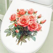 1 pieza/Calcomanía de rosas rosadas de acuarela para la tapa del inodoro - Pegatina floral removible para inodoro, decoración de baño autoadhesiva, cubierta de asiento de inodoro de vinilo impermeable para baño, aseo, caravana, decoraciones de apartamento - 1PC - Ver 5