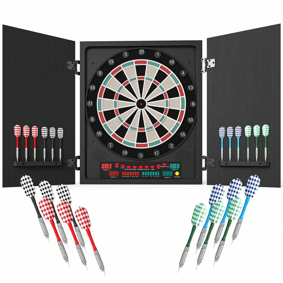 Bersaglio Frechas Electrónicas con 6 Pantallas, Bersaglio Profesional con 12 Frechas Incluidas y 27 Modalidades de Juego, para 8 Personas, 51x6.5x57cm, Negro - Negro - Ver 1