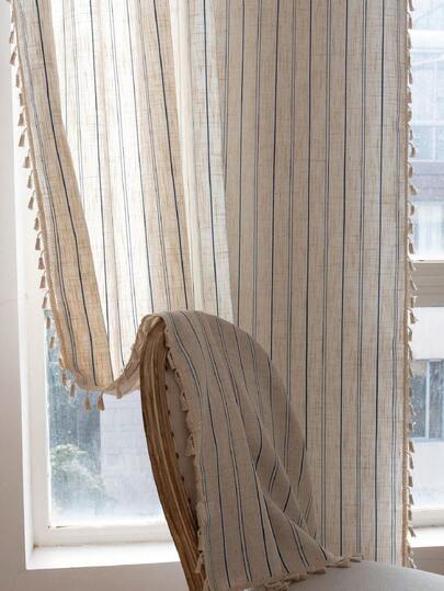 1pc Vintage Japanese-Style Linen Sheer Curtain, Semi-Transparent Polyester Thick Curtain Suitable For Living Room, Bedroom, Balcony, Machine Washable With Rod Holes, Suitable For Seasonal Decor
