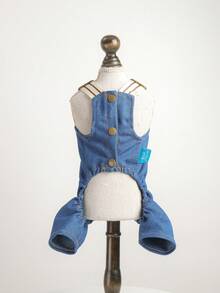 1pc Pet Clothes, Dog/Cat Apparel, Small Dog Harness Pants, Letter Bear Harness Pants - Blue - View 6