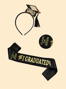 2件套 - 2026毕业绶带和“毕业生”头饰套装，派对装饰，毕业头饰和绶带，祝贺毕业派对用品，学士帽头饰，博士帽黑色缎面流苏头饰，毕业派对服装，拍照道具，节日嘉年华派对用品 - 黑色 - 查看 12