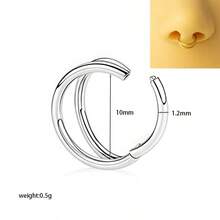单圈耳环，14K镀金轻盈银双圈耳环，适合单耳穿孔，可佩戴于耳软骨、耳廓、耳屏，316L不锈钢鼻中隔环，16G耳软骨穿孔饰品，鼻中隔环，唇环，跨境工厂直销 - 銀色 - 查看 8