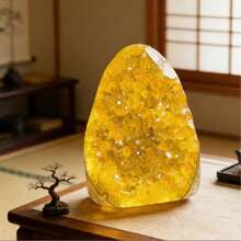 1pc 600-800g Green Quartz Cluster Decor, Suitable For Home & Office, Crystal Decoration Gift For Family And Friends - Yellow - View 6