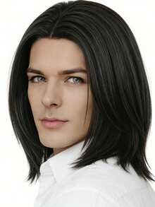 Short Black Middle-Parted Wig For Men, Heat-Resistant Synthetic, Fashionable For Parties And Cosplay, Halloween - Multicolor - View 4