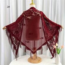 1pc Women's New Lace Fringe Shawl Scarf Lightweight Breathable Solid Color Triangular Scarf Headwraps Dress Accessory Wedding Party Bridesmaid Head Scarf Valentine's Day Valentines - Màu Đỏ Sâu - Xem 3