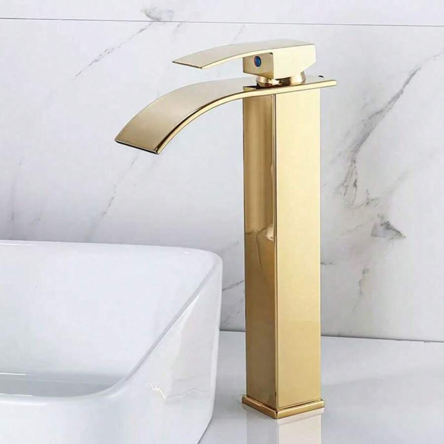 Square Stainless Steel Waterfall Faucet, Mirror Finish, Hot & Cold Water Basin Tap - Multicolor - View 1