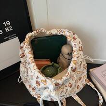 可爱卡通动物印花抽绳背包 轻便休闲学生书包 大容量日常通勤背包。 - 彩色 - 查看 11