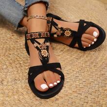 Sandal đế bằng phong cách Bohemian dành cho nữ, giản dị và đa năng, phù hợp cho đám cưới, tiệc tùng, hoạt động ngoài trời, đi biển, và là vật dụng cần thiết cho chuyến du lịch mùa hè. - màu đen - Xem 7