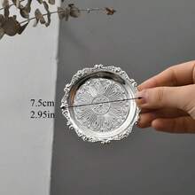 1pc Vintage Tray, Cup Coaster, Candle Mat, Jewelry Organizer Plate, Silver/Gold Metal - Silver - View 8