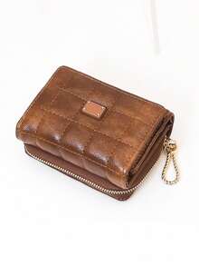 Compact Multi-Function Card Holder Wallet For Women Wallet Mini Wallet Purse Wallet Small Wallet Cute Wallet Money Wallet Travel Essential Summer Checkered - Brown - View 4