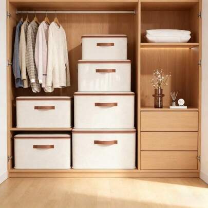 1pc Large Capacity Covered Storage Box, Multi-Functional Foldable Waterproof Storage Container, Dustproof & Moisture-Proof, Stackable, Wardrobe Storage Box, Bedroom Storage Bin, Can Be Locked (Lock Sold Separately), Minimalist Style, Suitable For Storing Clothes, Blankets, Books, Toys, Holiday Items, Applicable For Dorm, Bedroom, Wardrobe, Under Bed, Garage, Basement, Room Decor, Home Decor