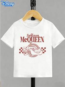 Disney's Cars Lightning McQueen Print Children's T-Shirt, Pure Cotton, Breathable Cartoon Racing Short-Sleeve Top - White - View 2