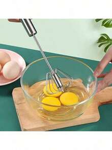 1pc Multi-Function Manual Egg Beater, Stainless Steel Semi-Automatic Hand Mixer, Battery-Free For Baking And Daily Cooking - Multicolor - View 5