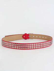 1件男女通用纯色朋克摇滚铆钉水钻亮片装饰时尚腰带，适合青少年、休闲户外、运动、度假、旅行、毕业礼物、生日、日常穿着 - 紅色 - 查看 7