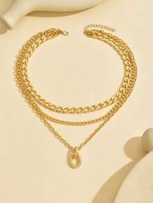 Fashionable Hip-Hop Aluminum Multi-Layer Necklace - Silver - Visa 6