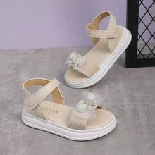 1 Pair White Infant/Toddler Girls' Sandals With Mesh, Pearl, Rhinestone Bow Design, Soft Sole Open Toe Princess Shoes, Suitable For 3-12 Years Old Girls, Daily, Casual, Party, Travel, Spring/Summer 2026 - White - View 3