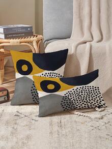 4件套波西米亚芥末黄和灰色抽象艺术抱枕套，18x18/16x16/20x20英寸，几何极简主义美学，中世纪现代装饰靠垫套，适用于沙发和家居装饰（不含枕芯） - 彩色 - 查看 9