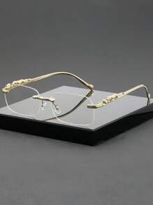 1pc Premium Rimless Edged Men's Leopard Print Temple Eyeglasses - Gold - View 3