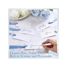 ‌50-Pack Sage Green Place Cards, 1.57x3.54 Inch Elegant Name Tags With Satin Ribbon, Versatile Seating Cards For Weddings, Banquets, Corporate Events, Holiday Parties, Premium Table Decor Essentials, Perfect For Formal Dining And Special Occasions.‌ - 藍色 - 查看 4