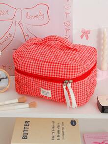 1Pc/Set Red Plaid Gilrs Make Up Bag Travel Toiletry Bag, Large Capacity Cosmetic Bag Pouch Handheld Makeup Bag Portable Toiletry Washing Bag Skincare Bag With Zipper Closure For Cosmetics,Brushes,Skincare,Lip Oil,Hand Cream,Sationery,Coin,Small Items,Make Up Case Makeup Pouch Cosmetic Organizer,Home Decor Livingroom Decor,Travel Essentials,Birthday Gift Wedding Bridesmaid Gift - Redberry Grid - View 17
