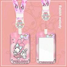 2pcs Set [Sleeve + Lanyard], Sanrio Lanyard Card Holder [Licensed] Hello Kitty Campus Photo Holder, Student Stationery Meal Card, Woven Lanyard Bus Card, Storage Box Keychain, Student Cartoon Protective Case, Transit Pass ID Card Holder Set, Valentine's Day Couple Transparent Long Lanyard - Multicolor - View 8