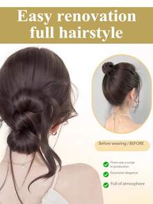 1 Set New Low Ponytail Wig, Curly Women's Hair, Hair Clips, Floral Hair Bun, Natural Fluffy Bottom Half, Faux Braided Hairstyle Set - Multicolor - View 4