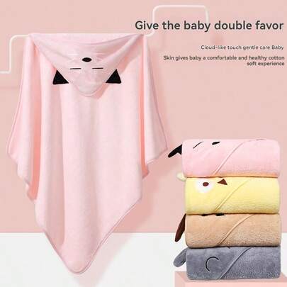 1pc Baby Hooded Bath Towel, Size 80 * 80cm, Soft & Absorbent, Made Of 100% Polyester Fiber, Suitable For Bathing And Wrapping Infants