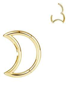 1pc Stainless Steel Seamless Hinged Segment Ring, Moon Shape, Suitable For Nose Septum And Ear Piercing, Unisex Daily Wear - Multicolor - View 3