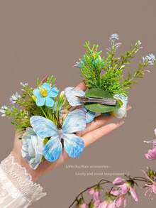 1pc Spring/Summer Blue Orchid Flower Hair Clip, Beach Vacation Style Photo Prop Hairpin, 2026 Hair Accessory - Multicolor - View 5