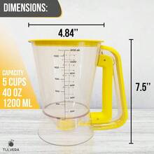 Pancake Batter Dispenser 5 - Cup Mix Pourer Pancakes, Waffles, Crepes, Muffins, Cupcakes Squeeze Handle, Pitcher, Durable Drip - Design Baking Accessories (Yellow) - 查看 4