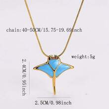 Manta Ray Pendant Necklace, Opal, Manta Ray, Snake, Stainless Steel Necklace, Wheat Chain, For Women, Men, Summer, Beach, Mobula, 42555807 - 駝色 - 查看 2