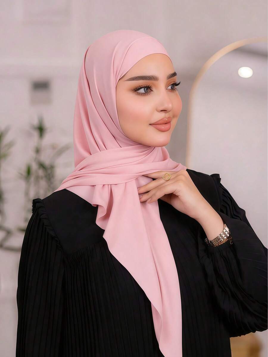 1pc Instant Triangle Hijab, All-In-One Tie-Up Design, Quick Wrap Without Slipping, No Undercap Needed, Suitable For Daily Wear, Prayer, And Outings