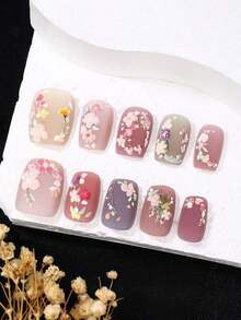 Purely Handmade Nail Art, 10-Piece Set, Pink, Short Trapezoid, Beauty, Fragrance Style, French Tip Nails, Press On Nails, New Years Nails, Valentines Nail, Uv Light Nails, Summer Nails, Matte Manicure, Wearable Nail Art, Elegant And Generous Design Nail Supplies Nails - SG2-551 - 查看 4