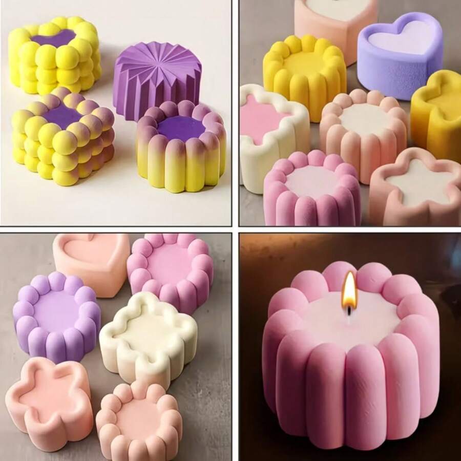 Bộ 4 khuôn bánh silicon | Khuôn bánh pudding hình tròn, vuông và sao màu đen, thích hợp cho đám cưới, lễ Phục sinh, ngày Thánh Patrick, ngày Valentine, và các món tráng miệng.