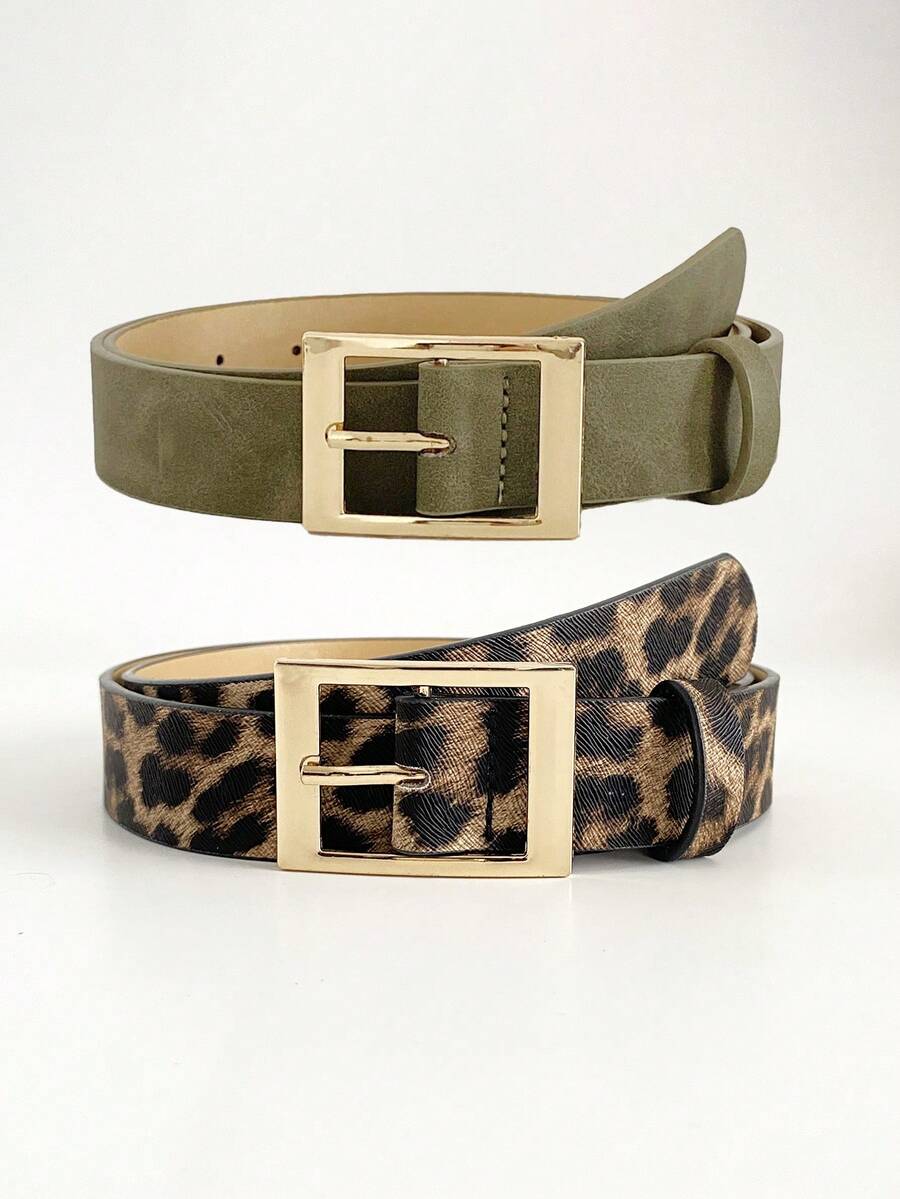 1-2条橄榄绿豹纹复古优雅性感休闲西式女式宽腰带，适合搭配牛仔裤、休闲裤，日常、工作、上学、聚会、旅行，春夏秋冬皆宜。 - 2pc橄欖綠豹紋 - 查看 1