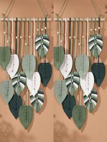1pc Bohemian Handmade Woven Leaf Tapestry, Room Decor Hanging Wall Art With Tassels, Photo Display For Bedroom - Green - View 27