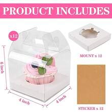 12 PCS Individual Cupcake Containers Single Cupcake Boxes With Handle And Inserts C Plastic Favor Boxes - Clear - View 4
