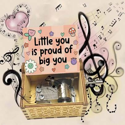 "Little You Is Proud Of Big You" Hand Crank Wooden Music Box - Plays "You Are My Sunshine", No Battery Needed, Perfect Self-Love & Inspirational Gift For Friends & Home Decor