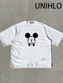 Disney UNIHLO  I'M JUST HERE TO PAY FOREVERYTHING Print  Summer Casual Versatile Pure Cotton T-Shirt Suitable For Any Place - 白色 - 查看 4