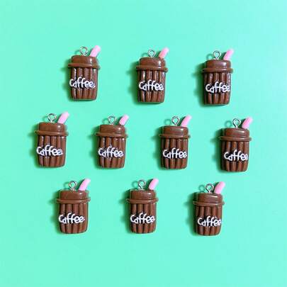 10个粉色吸管杯树脂吊坠，适用于手工珠宝吊坠、耳环、项链、手链、包包挂饰、汽车装饰、情侣礼物、树脂工艺品等。