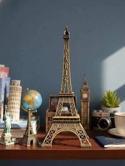 1pc Paris Eiffel Tower Model, Metal Craft Decor, With Bronze Tone And Minimalist Hollow Iron Art Design, European Style Creative Home Decor For Living Room, Bedroom, Office Desk, Best Birthday/Graduation Gift