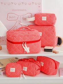 1Pc/Set Red Plaid Gilrs Make Up Bag Travel Toiletry Bag, Large Capacity Cosmetic Bag Pouch Handheld Makeup Bag Portable Toiletry Washing Bag Skincare Bag With Zipper Closure For Cosmetics,Brushes,Skincare,Lip Oil,Hand Cream,Sationery,Coin,Small Items,Make Up Case Makeup Pouch Cosmetic Organizer,Home Decor Livingroom Decor,Travel Essentials,Birthday Gift Wedding Bridesmaid Gift - Redberry Grid - View 23