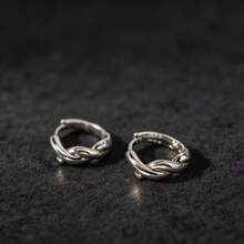 925纯银法式极简主义绳结圆环耳环，优雅绳结耳环 - 彩色 - 查看 1