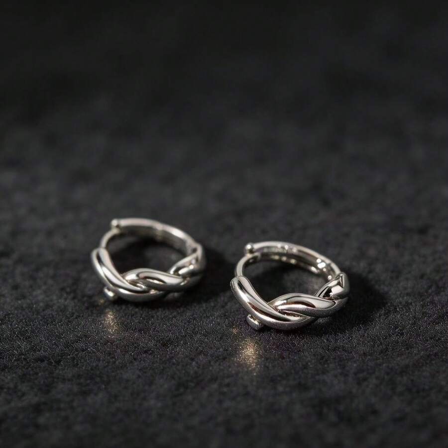 925纯银法式极简主义绳结圆环耳环，优雅绳结耳环 - 彩色 - 查看 1