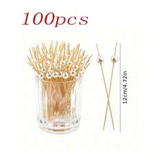 10/20/30/50/100/200pcs White Pearl Fruit Picks, 4.7 Inch Elegant Toothpicks For Appetizers, Bamboo Floral Skewers For Fruit, Food, Sandwich, Beverage, Party, Burger Decoration - White - View 13